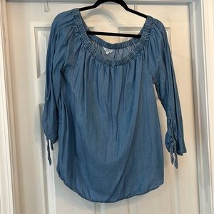 Crown and Ivy large chambray off shoulder peasant blouse top L
